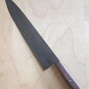 Vintage unbranded 12 inch carbon steel blade, wood handle chef kitchen knife